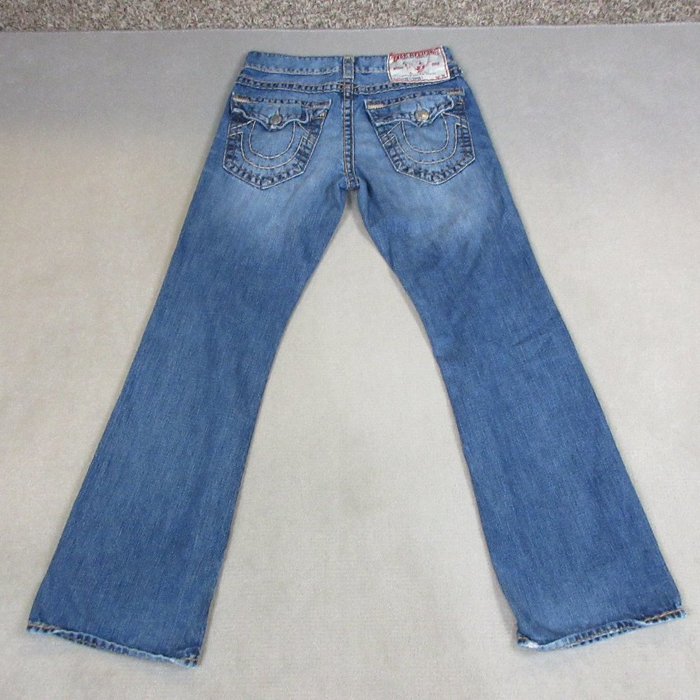 True Religion Jeans Mens 32 Billy Super T Seat 34 Flaps Boot Cut Medium Wash